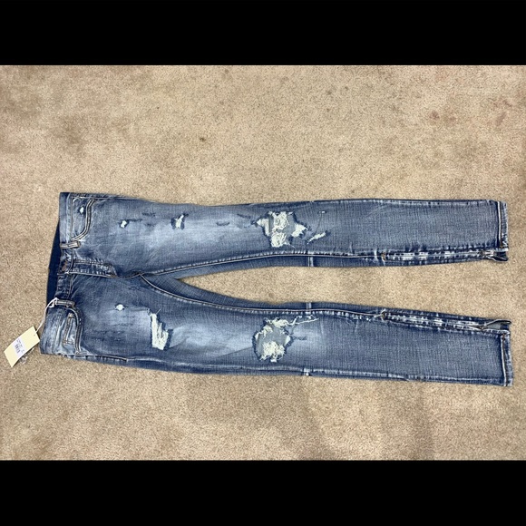 Mnml Distressed Ripped Blue Jeans Stretch Denim - Picture 1 of 2